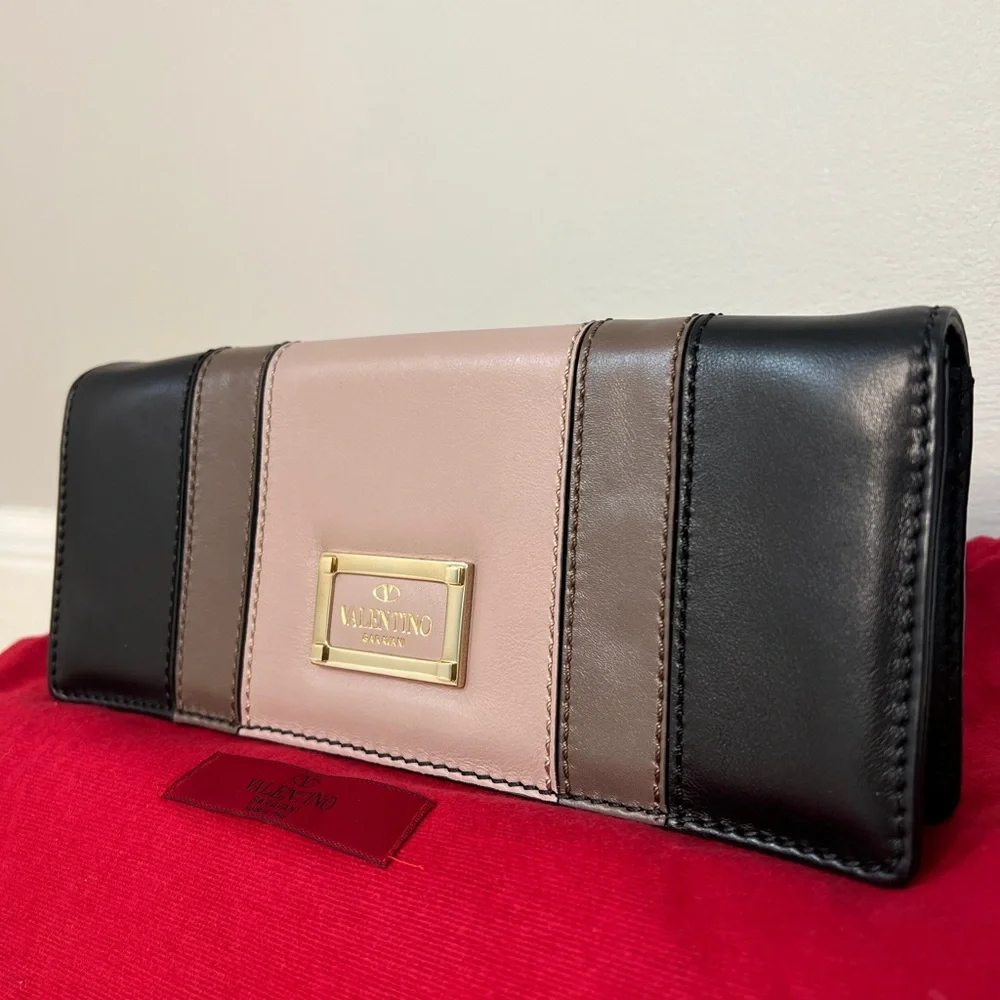 Valentino Garavani Colorblock Leather Shoulder Bag / Clutch w/ Box Dust Bag Tags